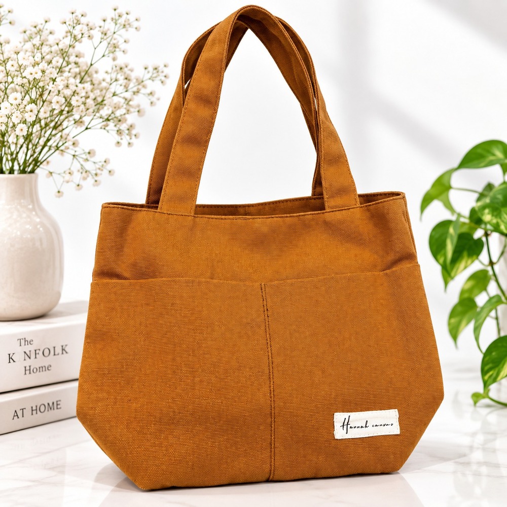 Hannah Canvas Kella Soft Cotton Brown Shoulder Tote Bag Multi-Pocket Everyday